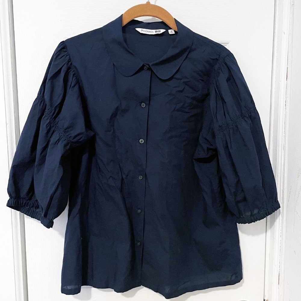 JW Anderson Uniqlo Puffy Sleeve Button Up Navy Blue Shirt (M)